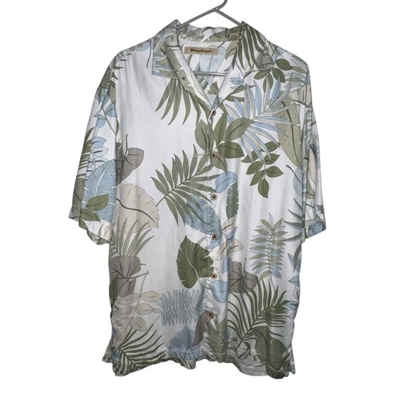 Tommy Bahama Shirt Mens Large Floral Hawaiian Island Zone Camp Button Silk Blend - Picture 1 of 10
